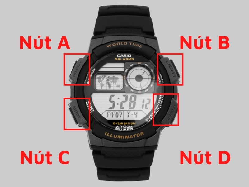 Các nút trên đồng hồ điện tử