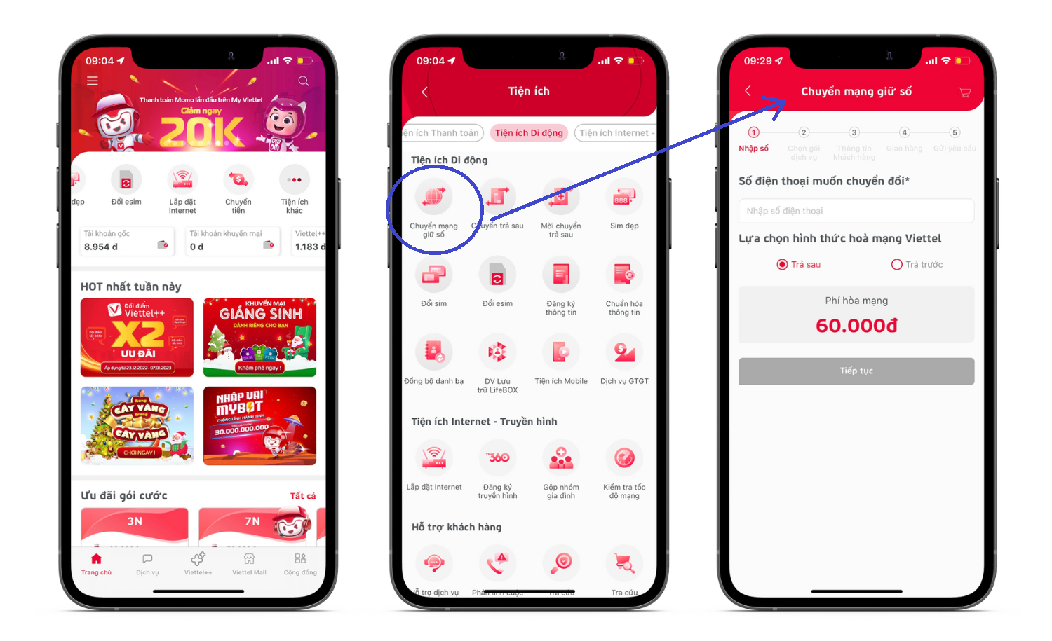 Chuyển mạng Viettel qua app