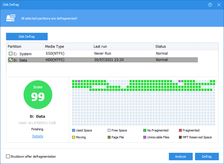 Disk Defragmenter (HDD only)