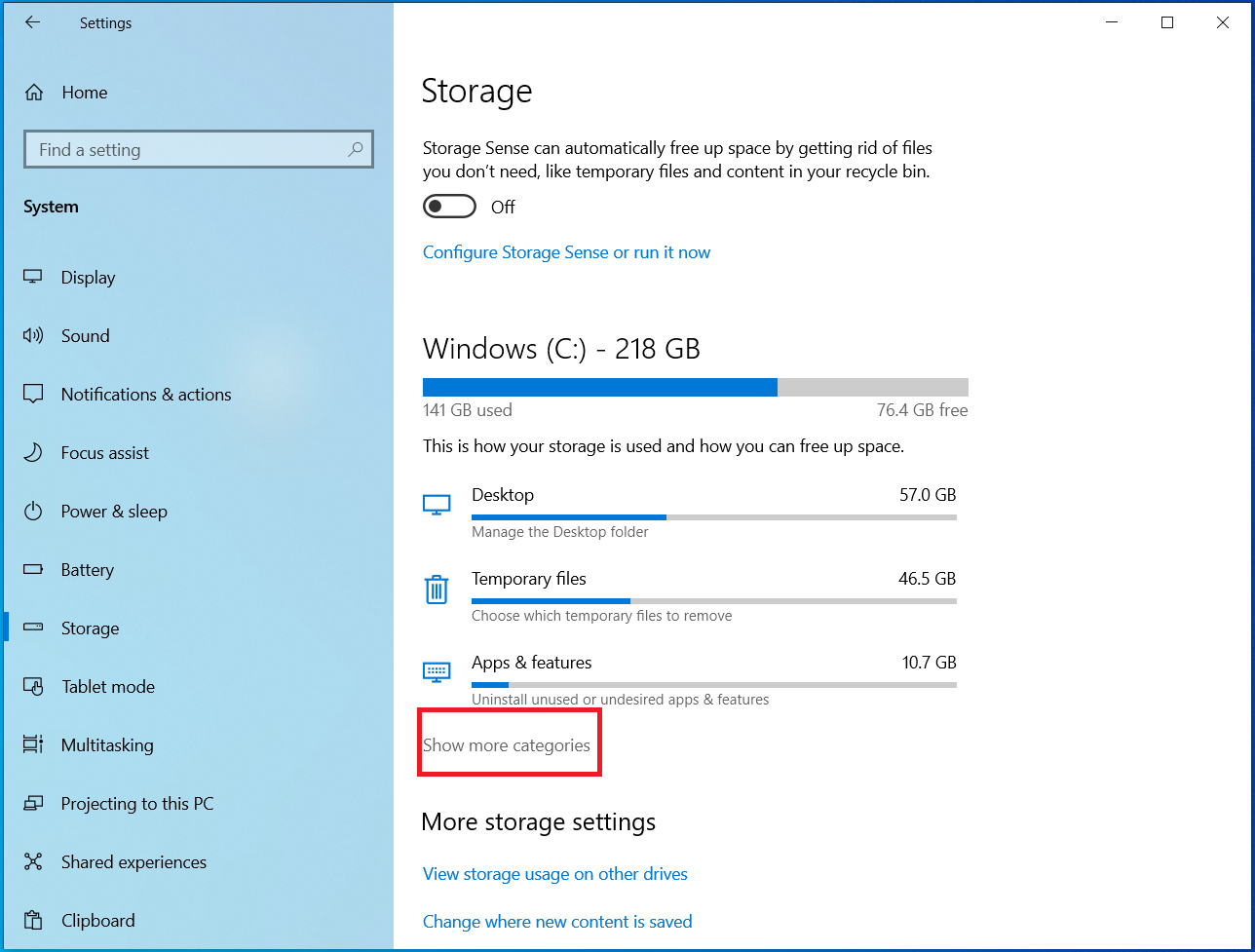 Storage Settings trên Windows