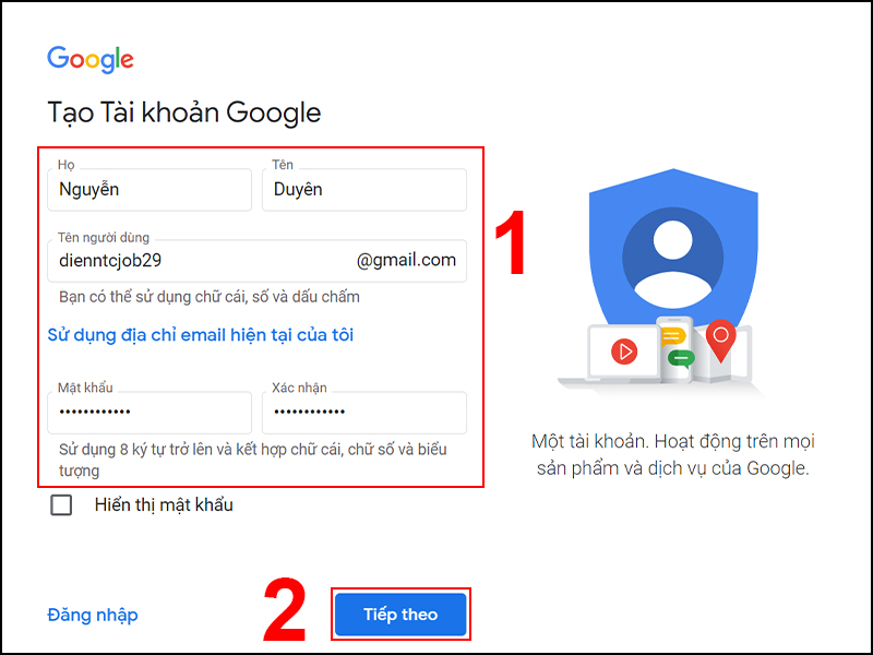 Tạo tài khoản Gmail mới
