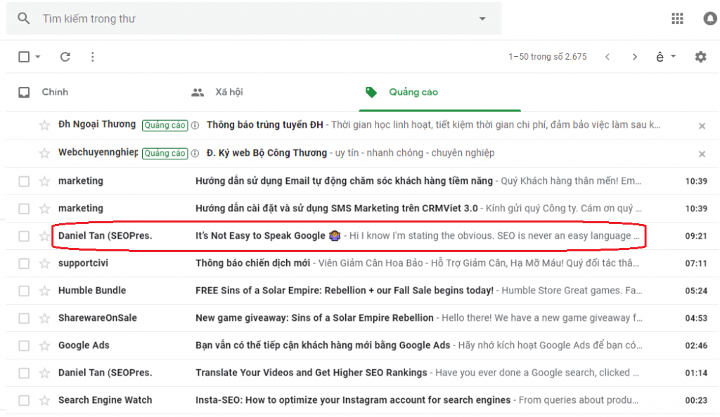 Ví dụ tiêu đề email